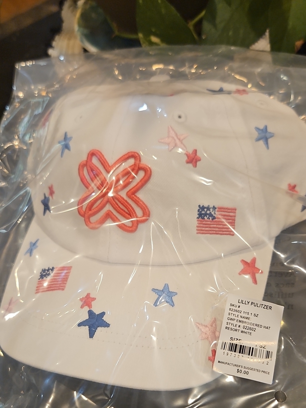 Lilly Pulitzer White Cap with Pink Logo & Red, Blue Stars - Picture 2 of 4